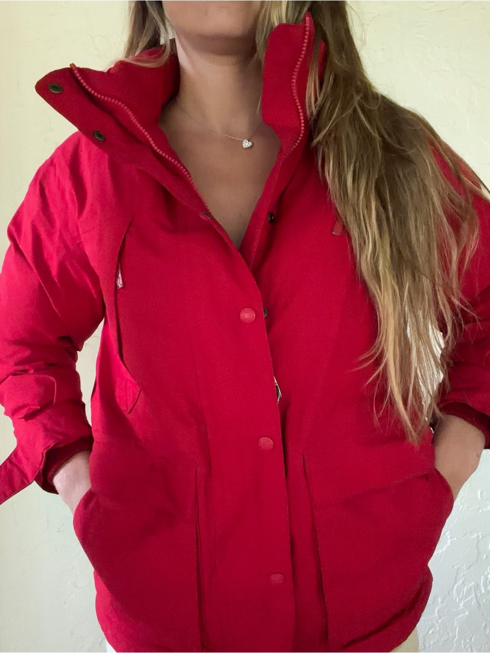 Vintage Eddie Bauer Red Puffer Jacket with High Collar